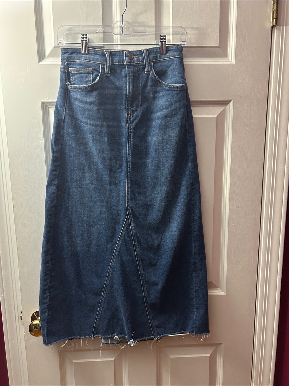 Joe’s Jeans Denim Maxi Skirt Soraya Sz 25 High Rise Raw Hem